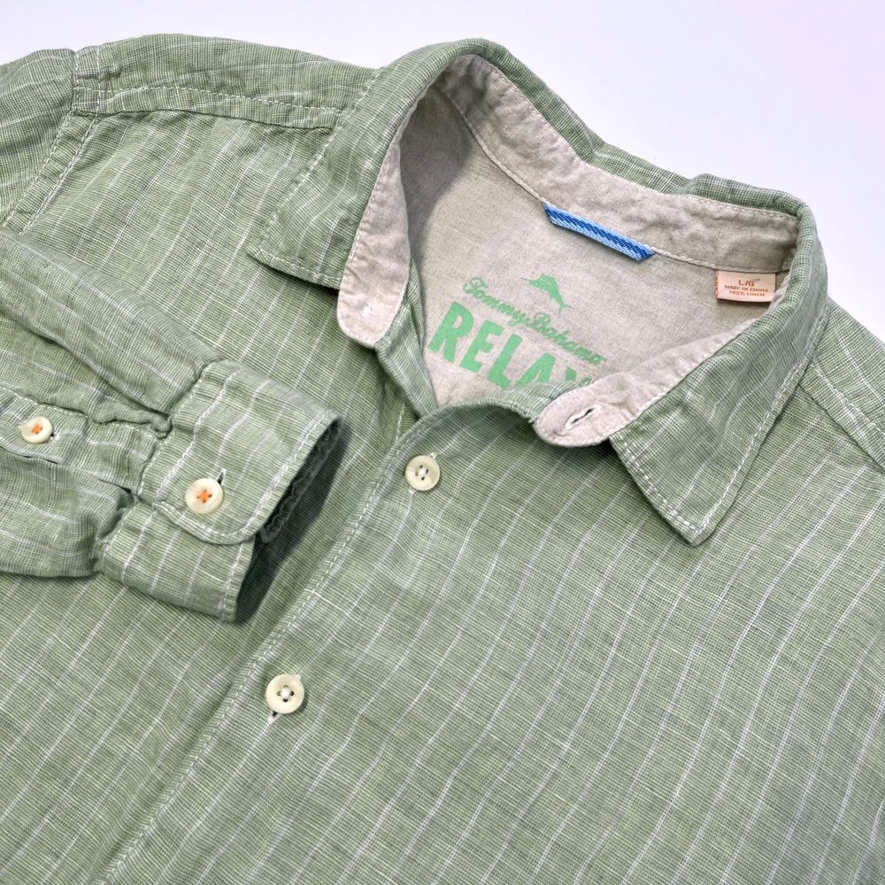 Tommy‎ Bahama Relaxed 100% Linen Mint Green Long Sleeve Button Down Shirt 477